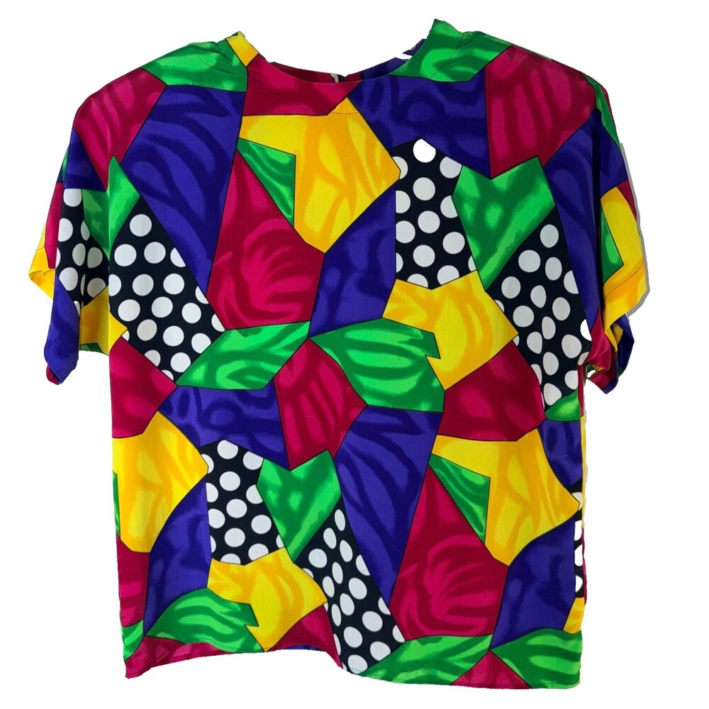 Vintage 80's Renaissance Large Women Blouse Boxy Pop Art Funky Retro Maximalist